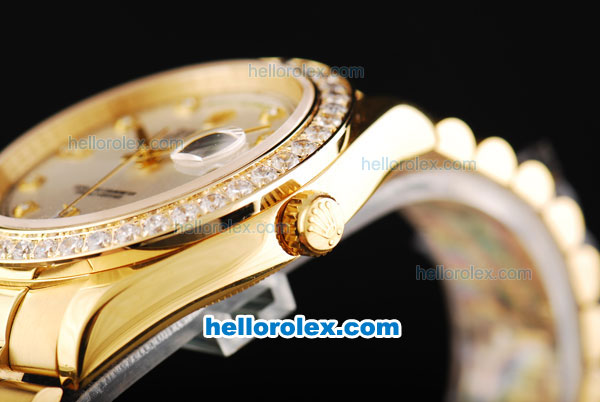 Rolex Day Date II Automatic Movement Full Gold with Diamond Bezel-Silver Dial and Diamond Markers - Click Image to Close